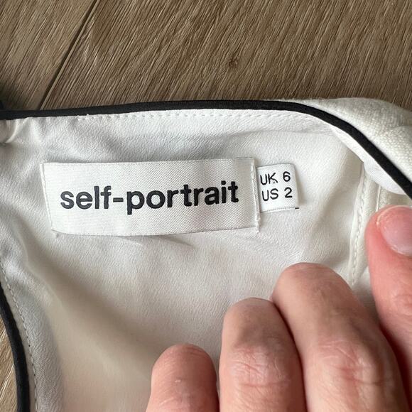 SELF-PORTRAIT Women's Monochrome Asymmetric Wrap Dress Size 2 In White - Picture 11 of 12